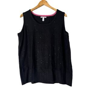 A624572 ISAAC MIZRAHI Sequin Yarn Scoop Neck Sweater Shell Pitch Black L